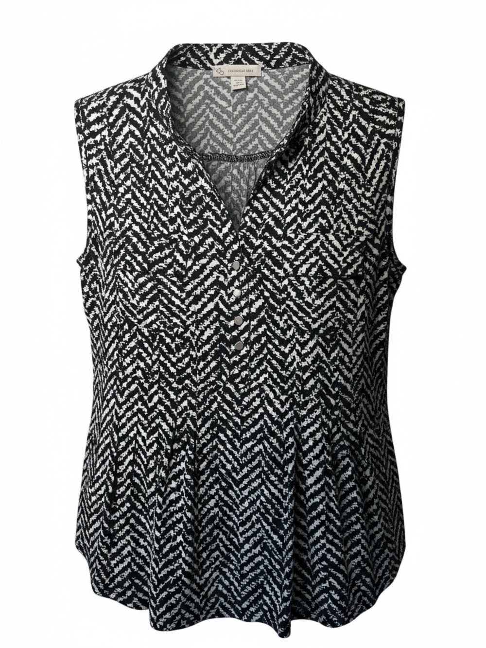 Dress Barn V-Neck Black & White Chevron Sleeveless Blouse